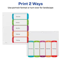 Avery&reg; Ready Index&reg; Dividers, 5 Tab Sets, Customizable Table of Contents, Multicolor Arched Tabs (11840)