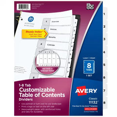 Avery&reg; Ready Index&reg; Dividers for 3 Ring Binders, 8 Tab Sets, Customizable Table of Contents, White Tabs (11132)