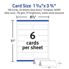Avery&reg; Place Cards with Sure Feed&reg; Technology, 1-7/16" x 3-3/4", Textured Matte White, 150 Total (16109)