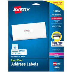 Avery&reg; Easy Peel&reg; Address Labels with Sure Feed&reg;, 1" x 2-5/8", White, 300 Blank Mailing Labels (18160)