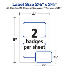 Avery&reg; Flexible Adhesive Name Badge Labels, 2-1/3" x 3-3/8", Blue Border, 40 Removable Name Badges (05151)