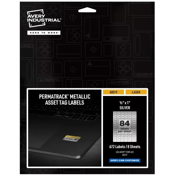 Avery&reg; PermaTrack&reg; Metallic Asset Tag Labels, 1/2" x 1", 672 Labels (60519)