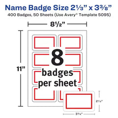 Avery&reg; Flexible Adhesive Name Badges, 2-1/3" x 3-3/8", Red Border, 400 Removable Name Badges (05095)