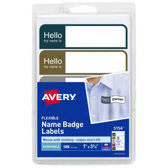 Avery&reg; Flexible Adhesive Name Badge Labels, 1" x 3-3/4", Assorted, 100 Removable Name Badges (05154)
